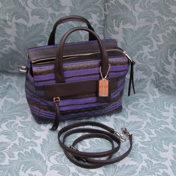 NEW Coach Bleeker Woven Leather Mini Riley Carryall in Blue Indigo/Black - Picture 10 of 11